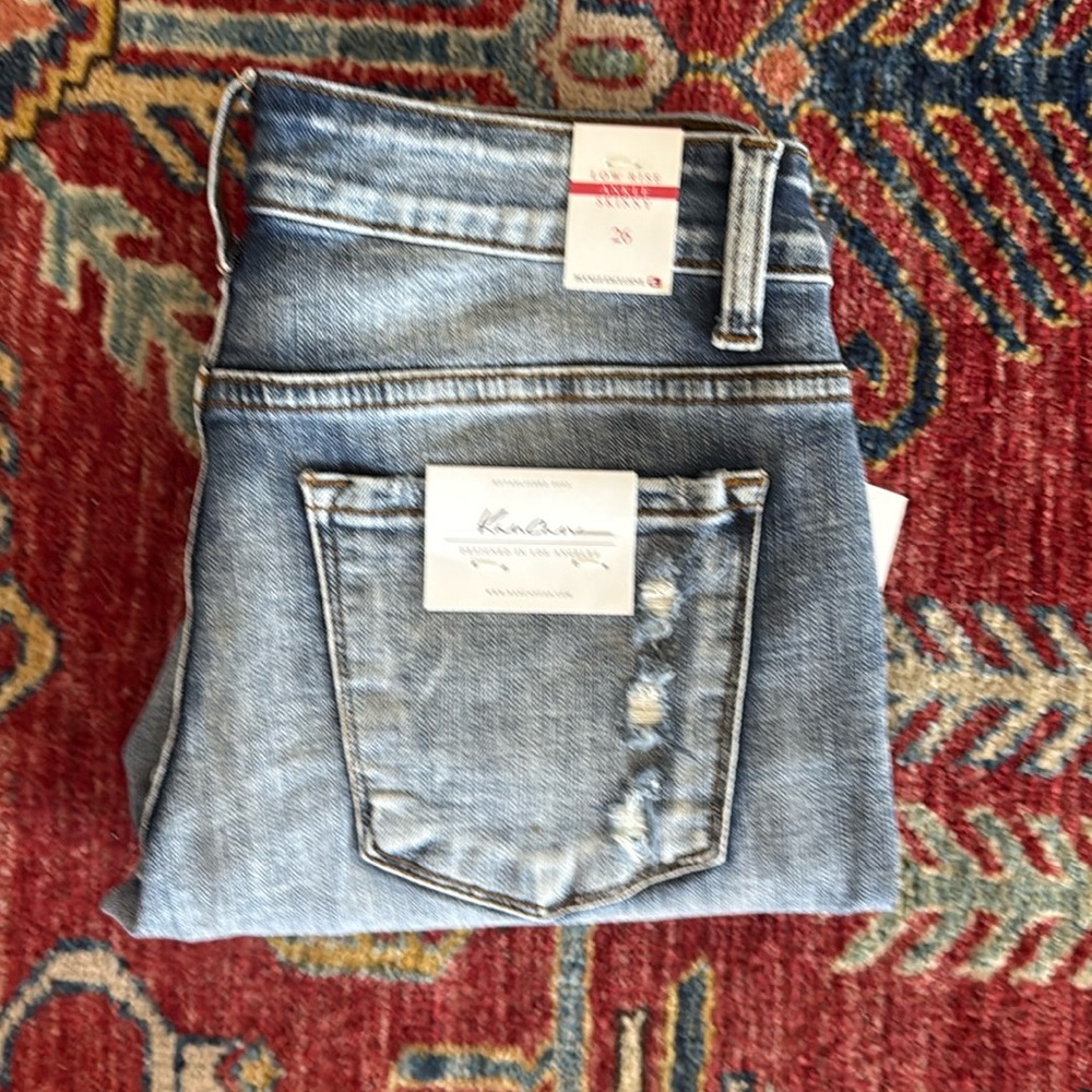 NWT KanCan Buckle Destroyed Weathered Skinny Ankle  Medium Blue Denim Jeans